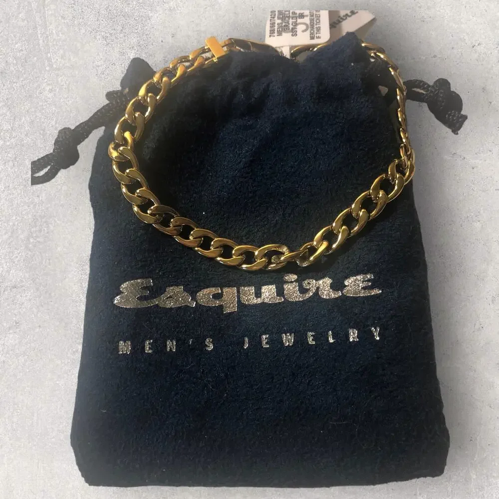 Esquire Men's Cuban Link Gold Plated Stainless Steel Bracelet